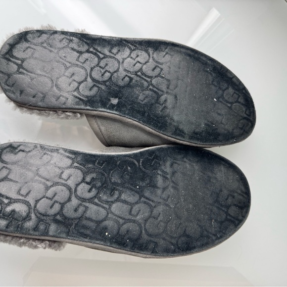 UGG Scuff Logo Slippers | Men’s 13 | Grey/Navy Blue | Suede & Sheepskin Insole - Picture 15 of 16